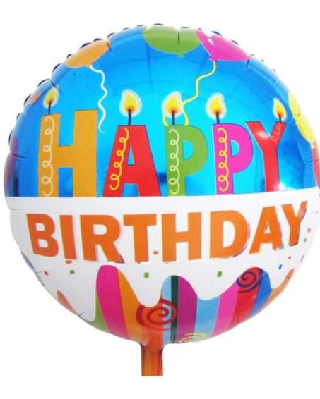 Μπαλόνι Happy birthday στρόγγυλο με τύπωμα κεριά σε διάσταση 18''