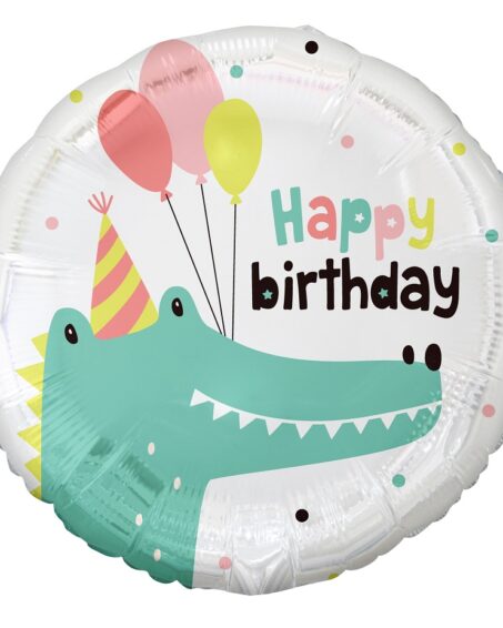 Μπαλόνι Happy birthday στρόγγυλο με τύπωμα κροκόδειλος με διάσταση 18''