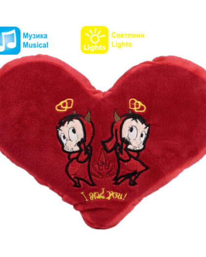 Λούτρινη κόκκινη καρδιά με δυο διάολους και  μουσική 20εκ