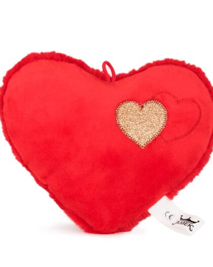 Κόκκινη καρδιά λουτρινη με κέντημα δυο καρδιές από μαλακό βελούδο 20εκ