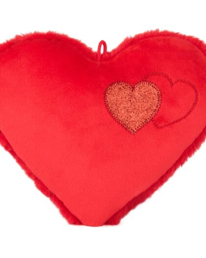 Λούτρινη κόκκινη καρδιά με κέντημα δυο καρδιές 37εκ