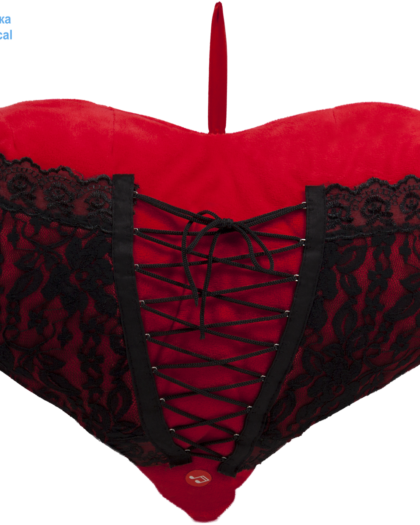 Κόκκινη καρδιά με κορσέ και μουσική από μαλακό βελούδο 32εκ