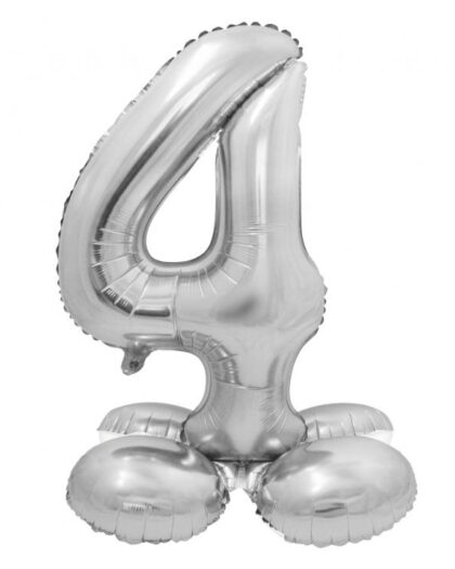 Μπαλόνι foil νούμερο 4 με βάση σε χρώμα ασημί με διάσταση 72cm