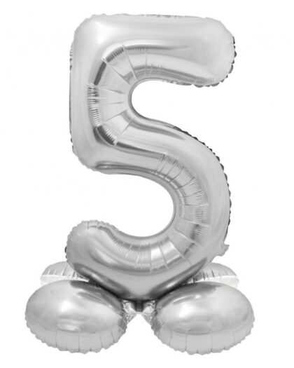 Μπαλόνι foil νούμερο 5 με βάση σε χρώμα ασημί με διάσταση 72cm