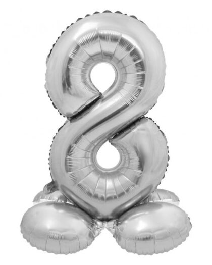 Μπαλόνι foil νούμερο 8 με βάση σε χρώμα ασημί 72cm