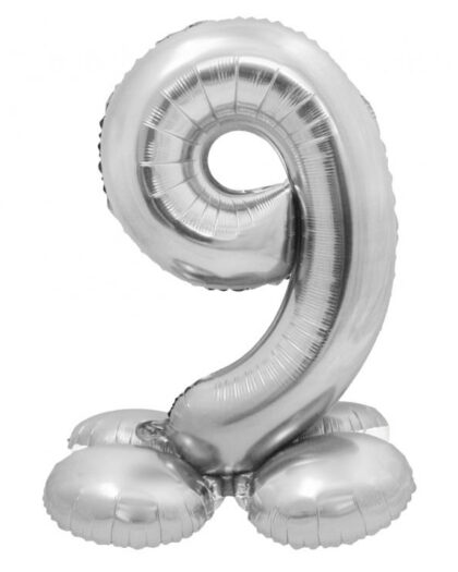 Μπαλόνι foil νούμερο 9 με βάση σε χρώμα ασημί 72cm