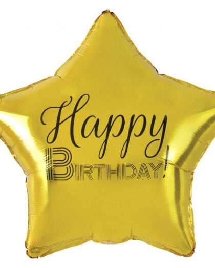 Μπαλόνι foil αστέρι χρυσό με τύπωμα Happy birthday και διάσταση 48εκ.