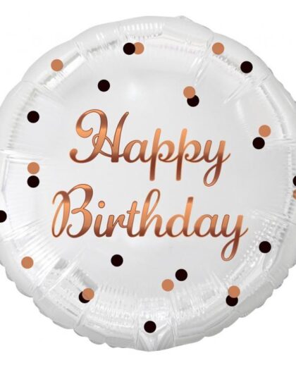 Μπαλόνι foil στρόγγυλο Happy birthday λευκό με τύπωμα ροζ - χρυσό γράμματα